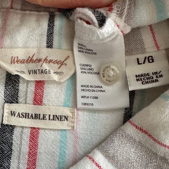 Linen Blend Crop Top Large Stripe Front Tie Beachy Coastal Weatherproof Vintage - Picture 8 of 9